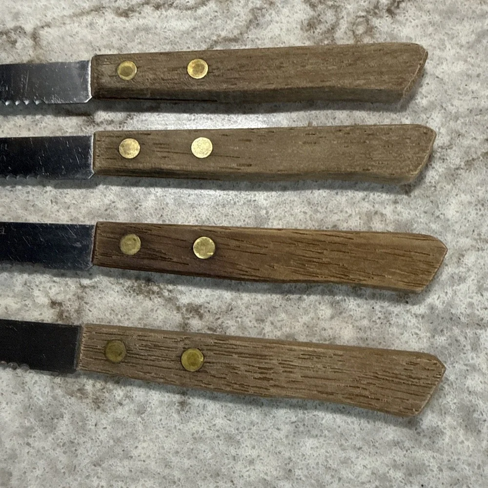 4 Vintage Stainless Steel Steak Knives Wood Handle Dainty Petite Japan Knife Set